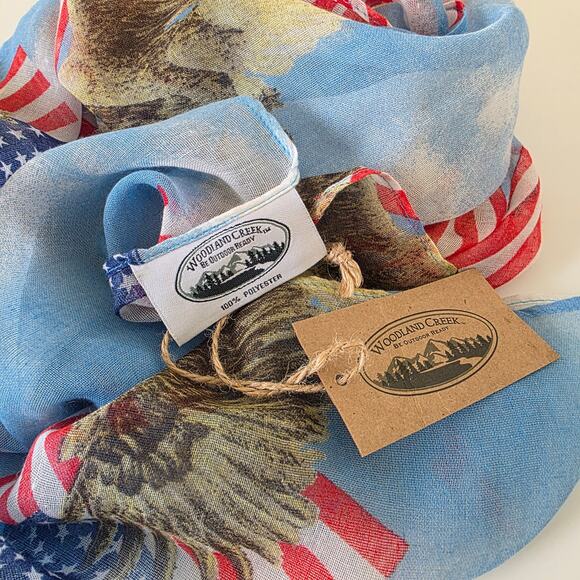 Woodland Creek Patriotic Scarf American Flag Eagle Print Blue 4th of July USA - Picture 9 of 10